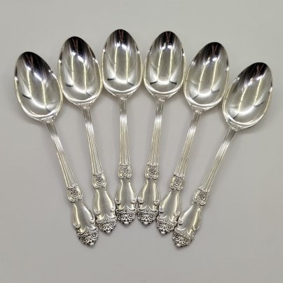 Набор из шести столовых ложек "Серебряная роза", мНЦ (медь-никель-цинк), Кольчугинский завод цветных металлов, СССР, 1970-1990 гг.