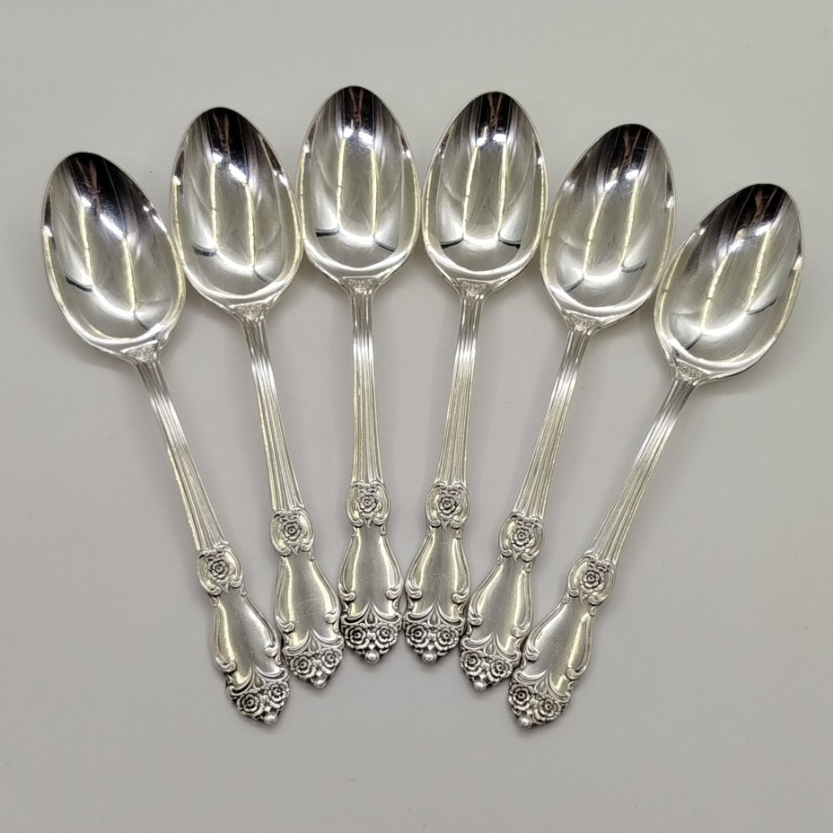 Набор из шести столовых ложек "Серебряная роза", мНЦ (медь-никель-цинк), Кольчугинский завод цветных металлов, СССР, 1970-1990 гг.