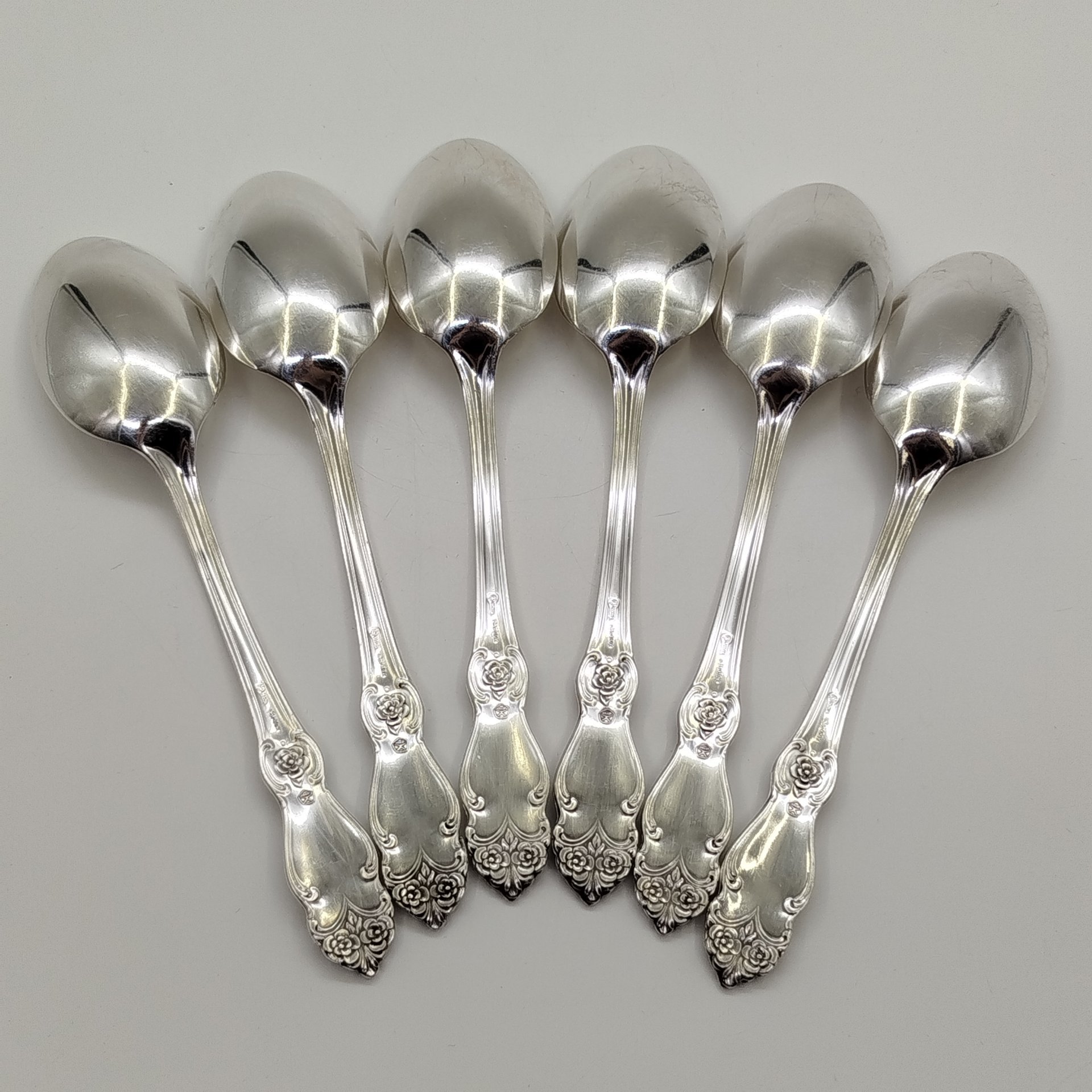 Набор из шести столовых ложек "Серебряная роза", мНЦ (медь-никель-цинк), Кольчугинский завод цветных металлов, СССР, 1970-1990 гг.