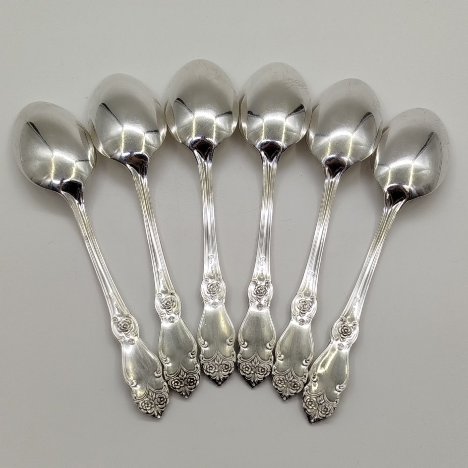Набор из шести столовых ложек "Серебряная роза", мНЦ (медь-никель-цинк), Кольчугинский завод цветных металлов, СССР, 1970-1990 гг.