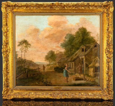 Картина "Возвращение блудного сына", выполненная в стилистике фламандской школы, подпись автора H. Jacobus, дерево, масло, Европа, 1890-1900 гг.