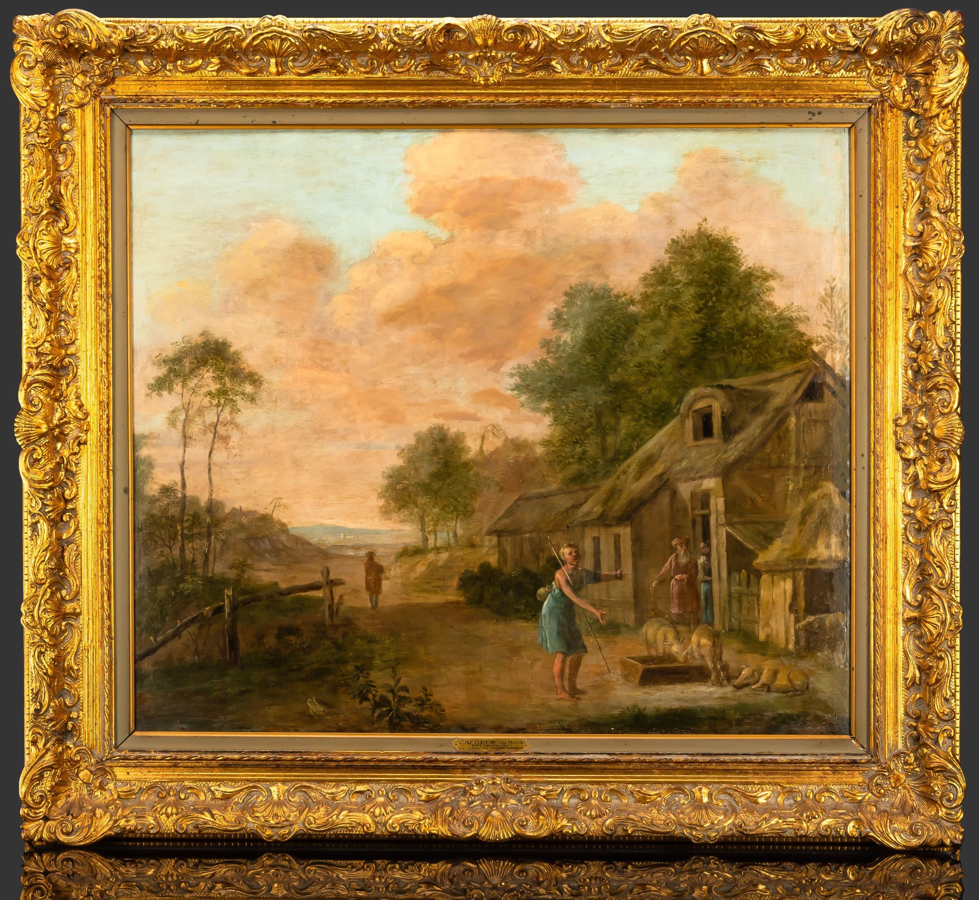 Картина "Возвращение блудного сына", выполненная в стилистике фламандской школы, подпись автора H. Jacobus, дерево, масло, Европа, 1890-1900 гг.