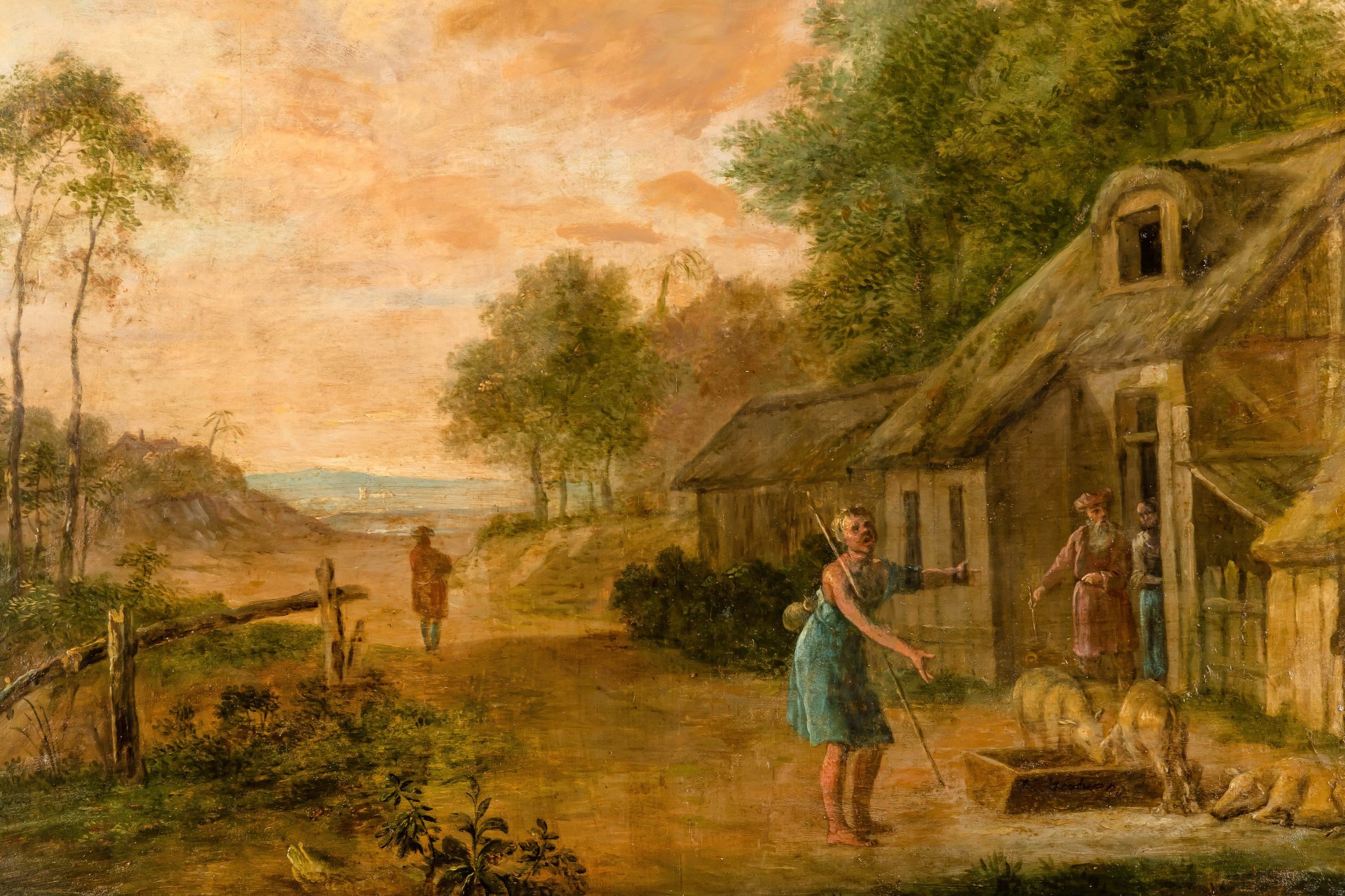 Картина "Возвращение блудного сына", выполненная в стилистике фламандской школы, подпись автора H. Jacobus, дерево, масло, Европа, 1890-1900 гг.