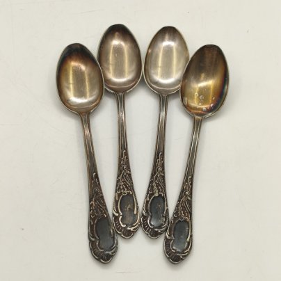 Набор из 4-х чайных ложек "Дубок", мНЦ (медь-никель-цинк), Киевский завод столовых приборов и посуды им. Дзержинского (ЗiД, ЗиД), СССР, 1950-1960 гг.