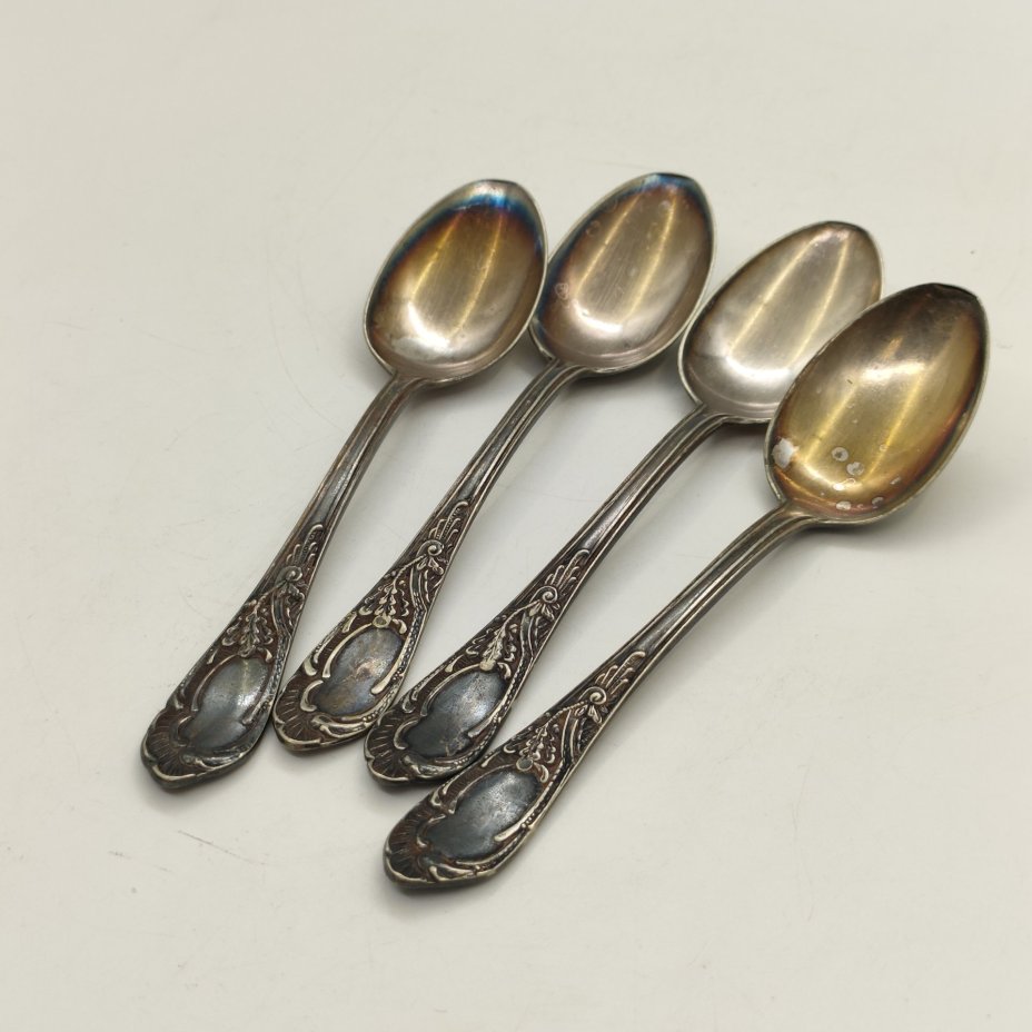 Набор из 4-х чайных ложек "Дубок", мНЦ (медь-никель-цинк), Киевский завод столовых приборов и посуды им. Дзержинского (ЗiД, ЗиД), СССР, 1950-1960 гг.