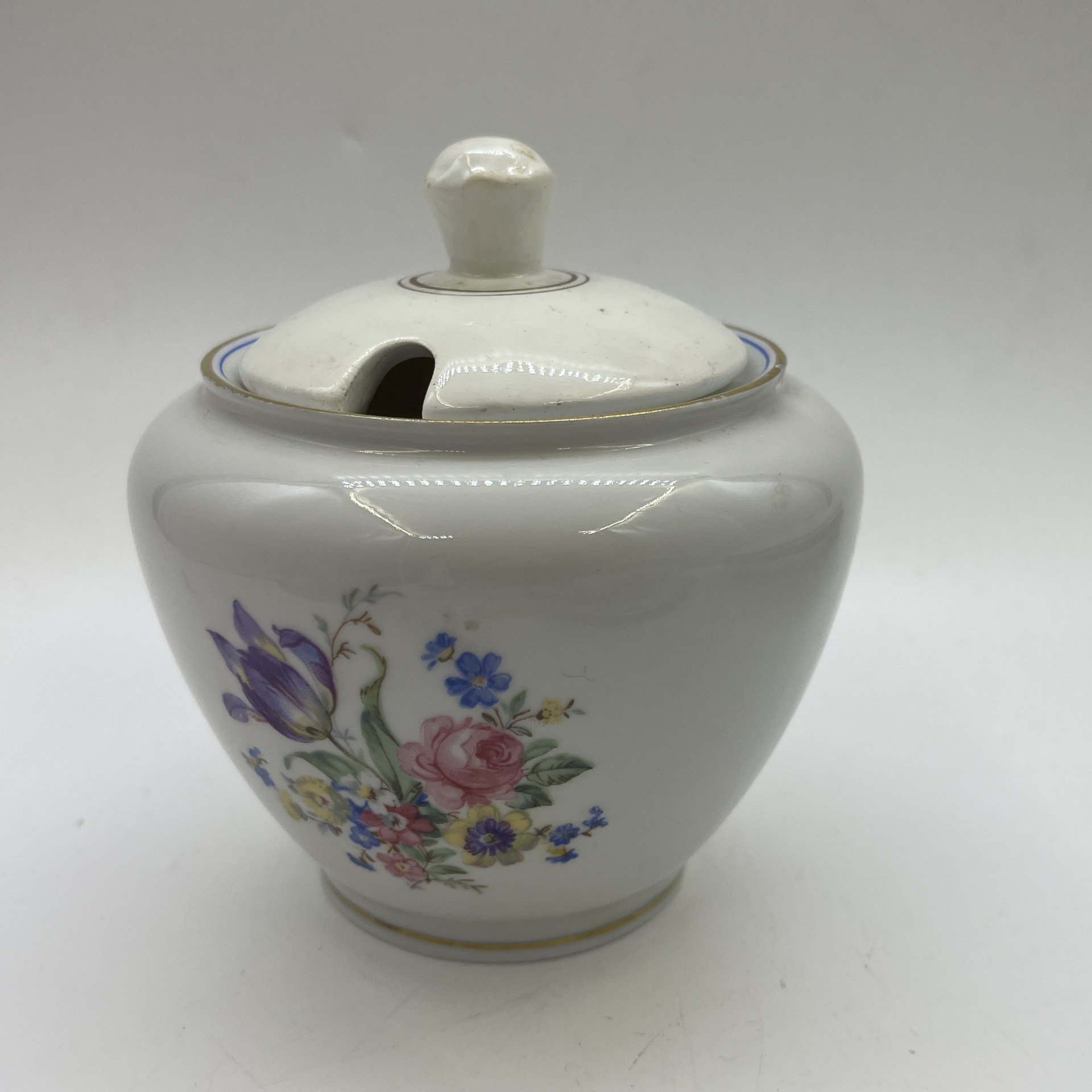 Сахарница с цветочным декором (крышка в подборе), фарфор, деколь, золочение, Reichenbach (Райхенбах), Германия, 1949-1969 гг.