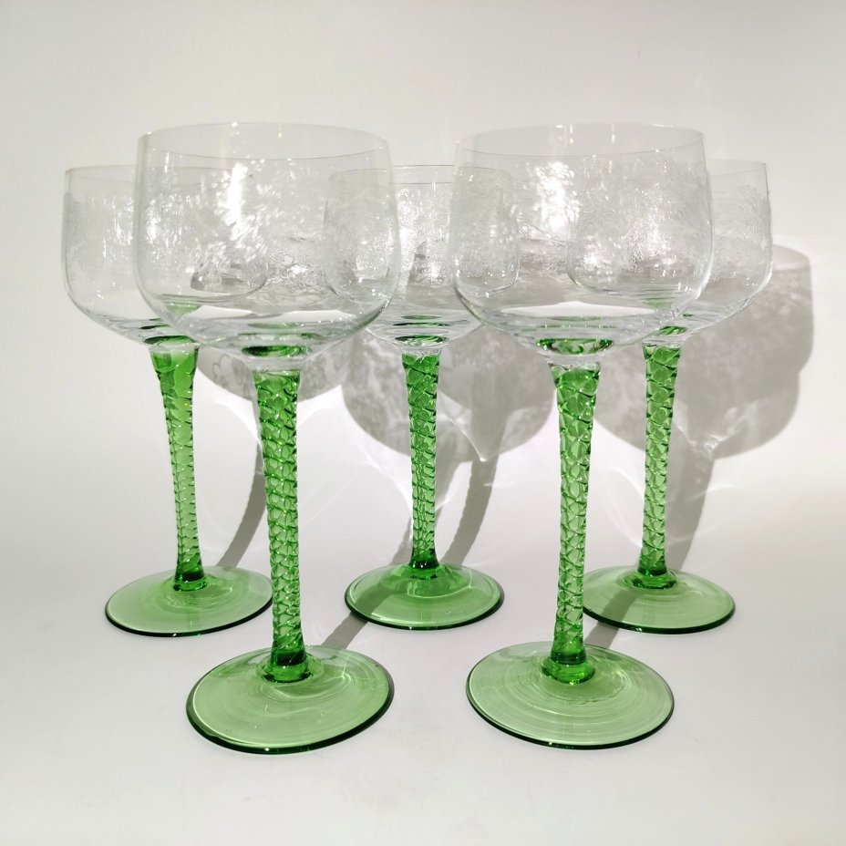 Набор бокалов с декором в виде виноградной лозы на 5 персон, хрусталь, Чехословакия, 1970-1990 гг.