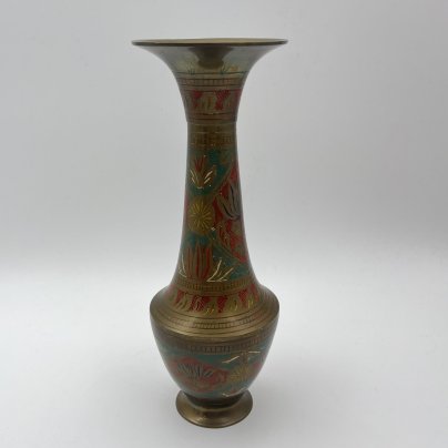 Ваза в восточном стиле с растительным декором, латунь, холодные эмали, Индия, 1970-1990 гг.