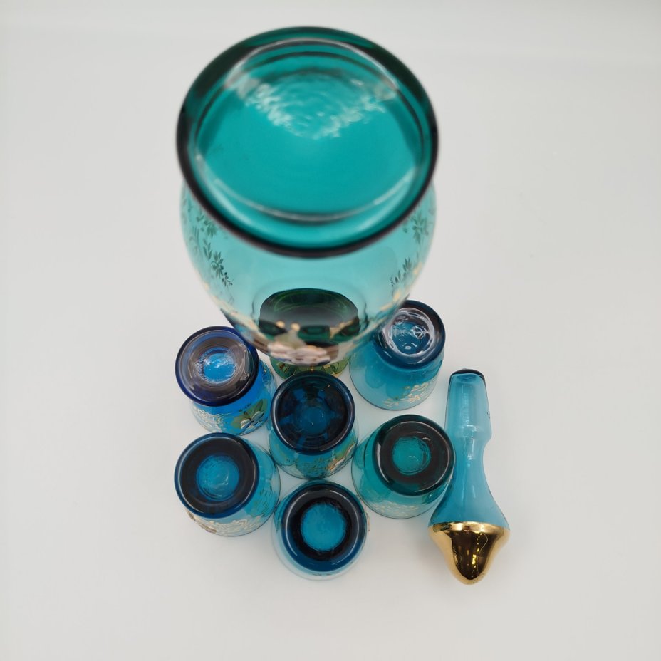 Набор для подачи крепких напитков на 6 персон (штоф и 6 стопок), украшенный объемным цветочным декором