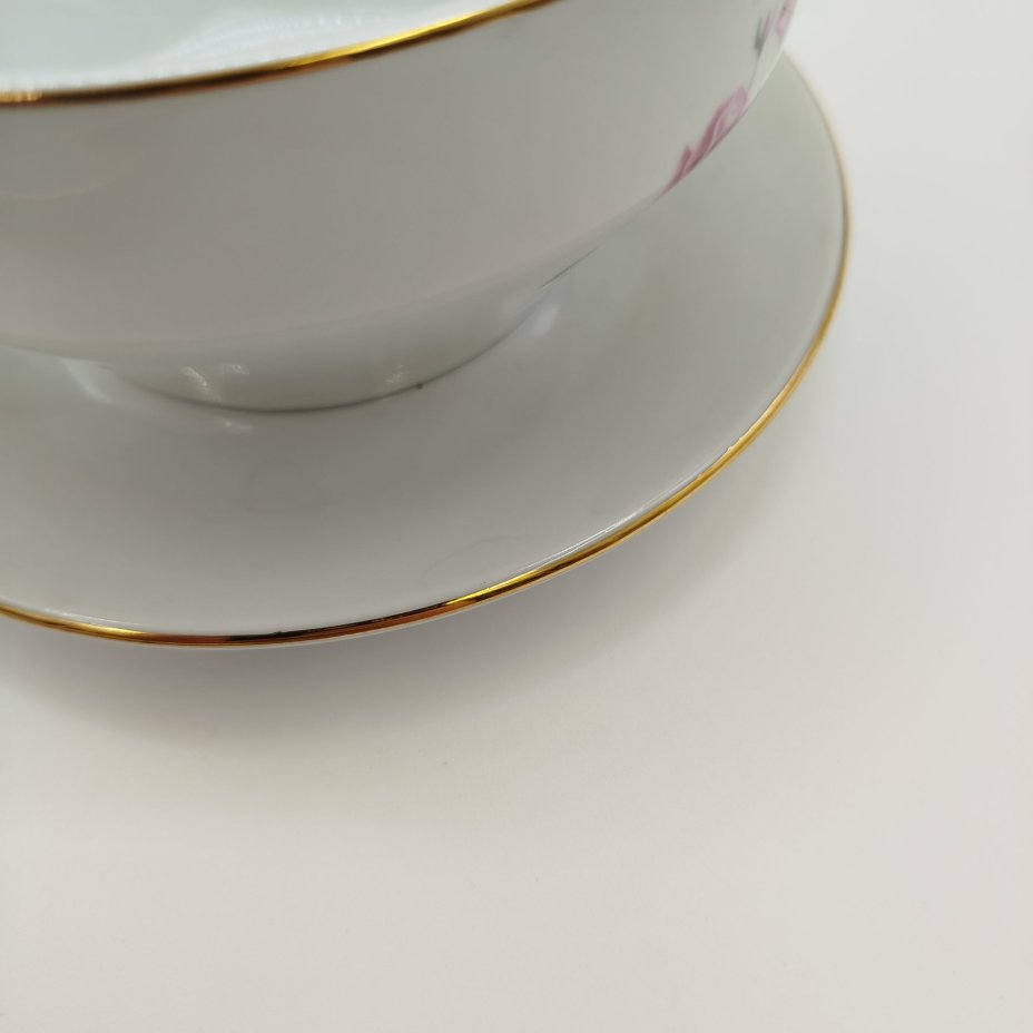 Набор для сервировки украшенный цветочным декором(соусник, солонка, сахарница, десертная тарелка), фарфор, деколь, золочение, Moritz Zdekauer (MZ), Чехословакия, 1970-1990 гг.