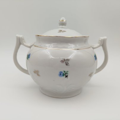 Сахарница "Барбарис" с цветочным декором, фарфор, деколь, золочение, Дмитровский фарфоровый завод (ДФЗ Вербилки), Дмитровский фарфоровый завод (ДФЗ Вербилки)