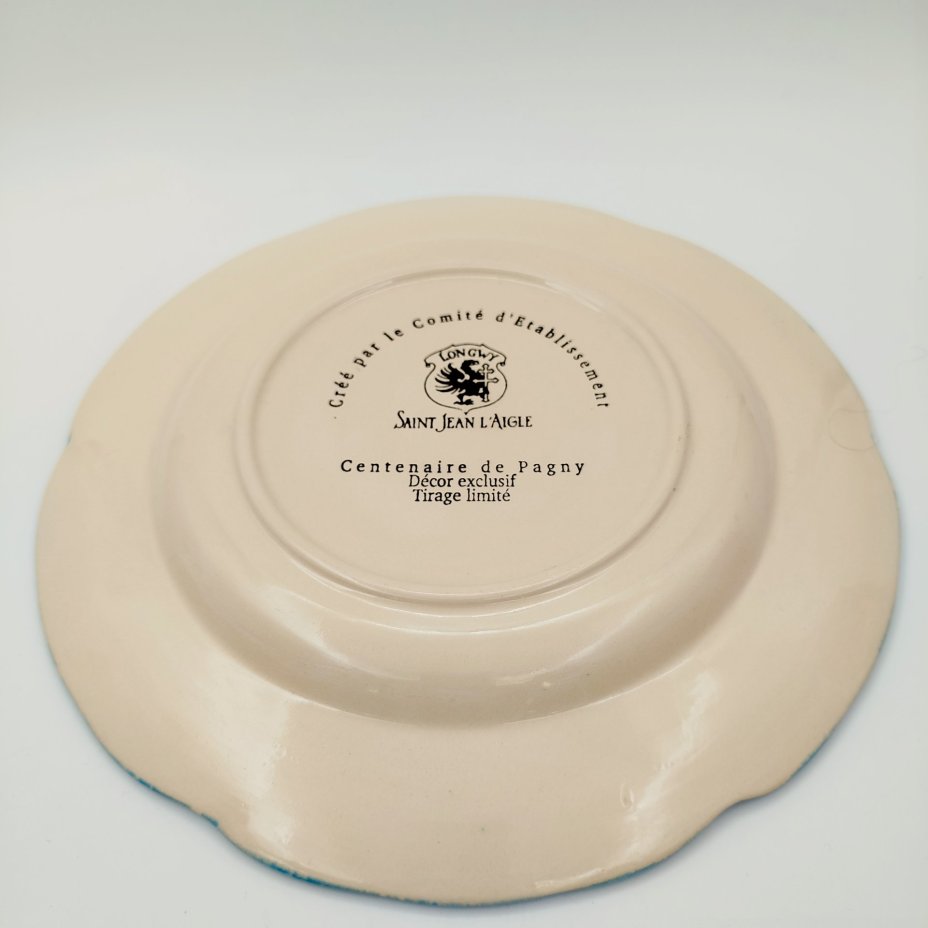 Тарелка декоративная "Le Carbone Lorraine" (историческое предприятие в коммуне "Паньи-Сюр-Мозель"), фаянс, деколь, кракелюр, Manufacture des Emaux de Longwy 1798, Франция, 1992 г.