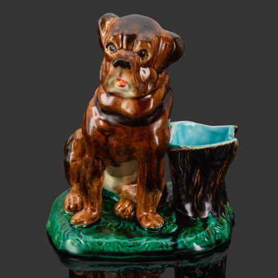 Статуэтка (карандашница/вазочка) "Бульдог" (по модели фабрики Кузнецова), Конаковский фаянсовый завод, фаянс, поливы, Российская Федерация, 2010-2020 гг.