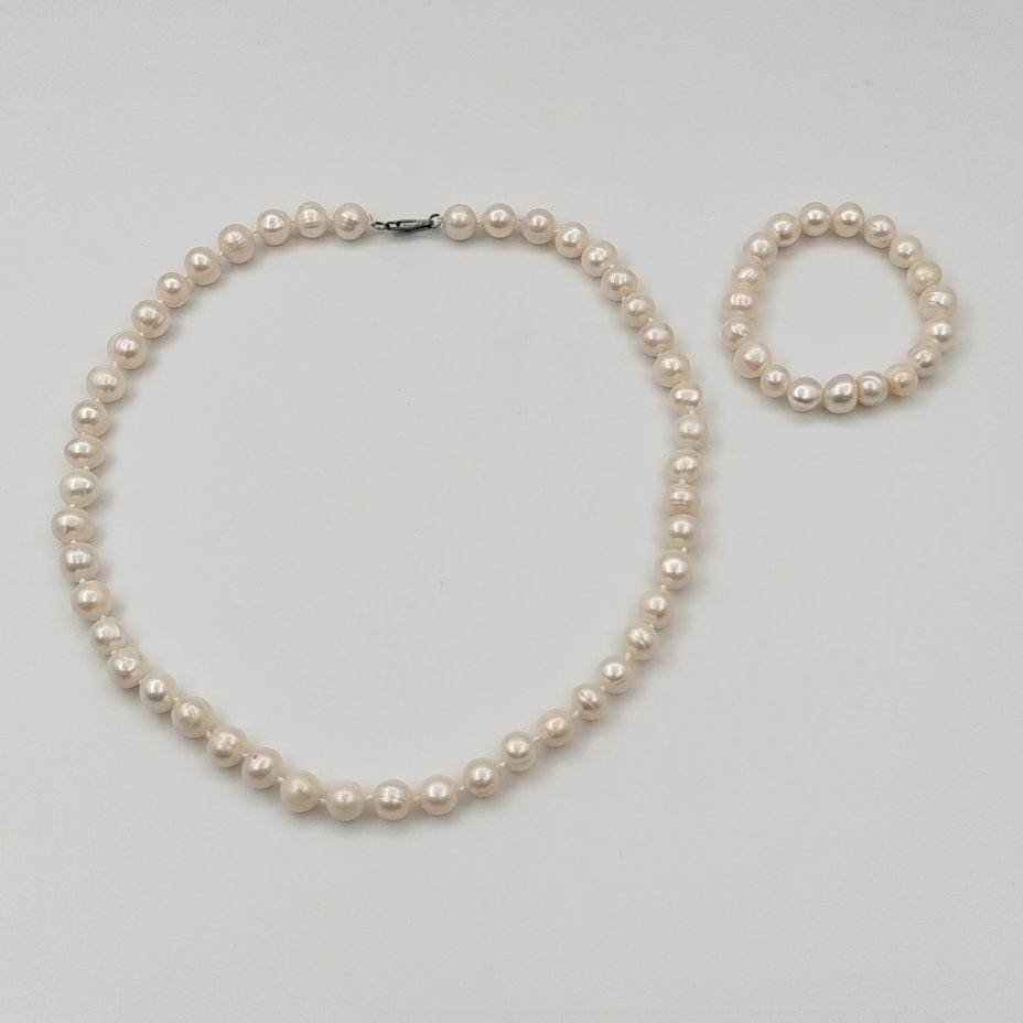 Набор винтажных украшений из крупного натурального жемчуга: бусы и браслет, жемчуг, сплав металлов