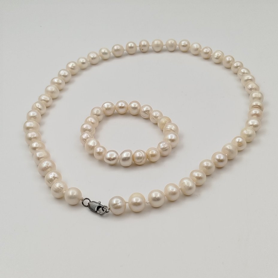 Набор винтажных украшений из крупного натурального жемчуга: бусы и браслет, жемчуг, сплав металлов