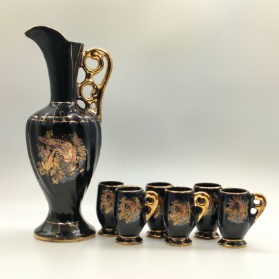 Набор для напитков "Райские птички", состоящий из кувшина и 6-ти чашечек, мануфактура "Anadolu Seramik"