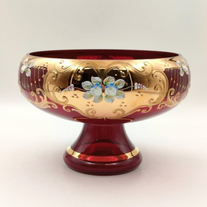 Ваза для десертов (фруктовница), стекло, лепка, смальта, золочение, Bohemia Crystal (Bohemia Glass), Чехия, 1980-2000 гг.