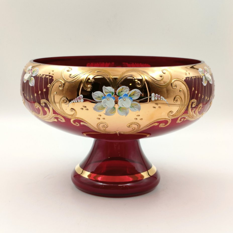 Ваза для десертов (фруктовница), стекло, лепка, смальта, золочение, Bohemia Crystal (Bohemia Glass), Чехия, 1980-2000 гг.