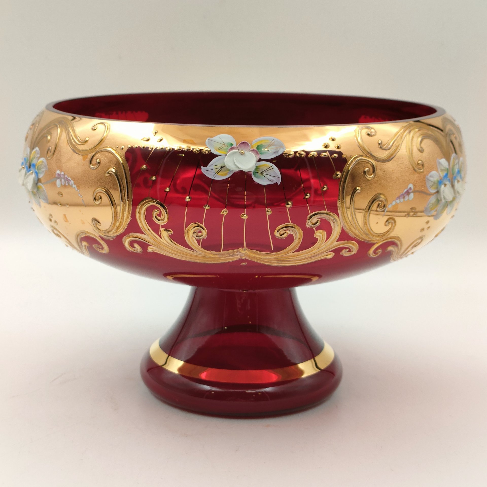 Ваза для десертов (фруктовница), стекло, лепка, смальта, золочение, Bohemia Crystal (Bohemia Glass), Чехия, 1980-2000 гг.