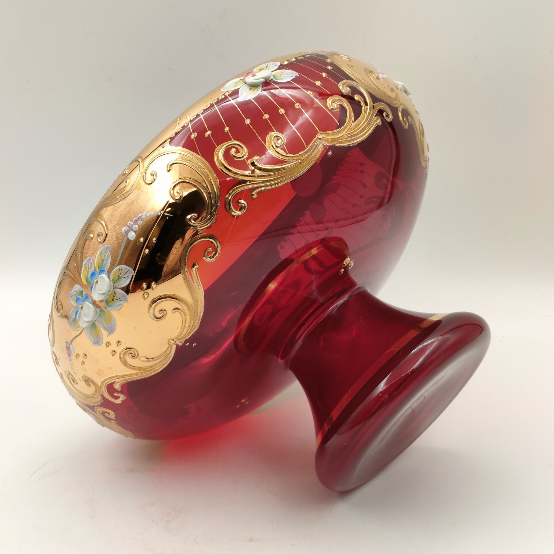 Ваза для десертов (фруктовница), стекло, лепка, смальта, золочение, Bohemia Crystal (Bohemia Glass), Чехия, 1980-2000 гг.