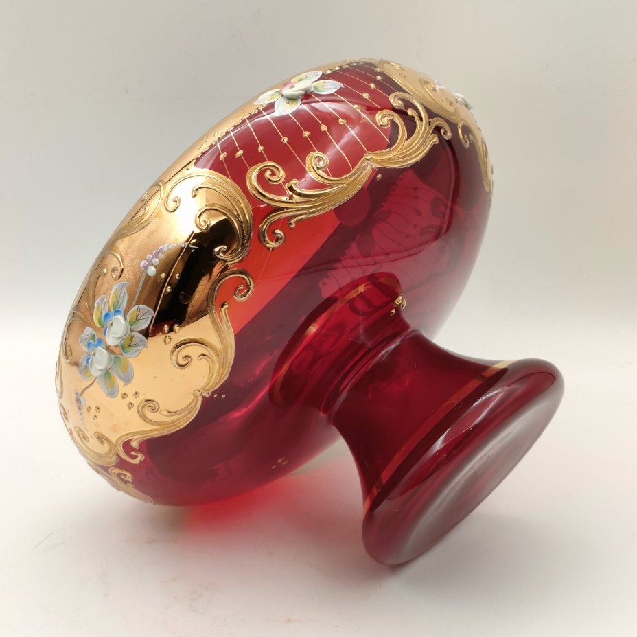 Ваза для десертов (фруктовница), стекло, лепка, смальта, золочение, Bohemia Crystal (Bohemia Glass), Чехия, 1980-2000 гг.