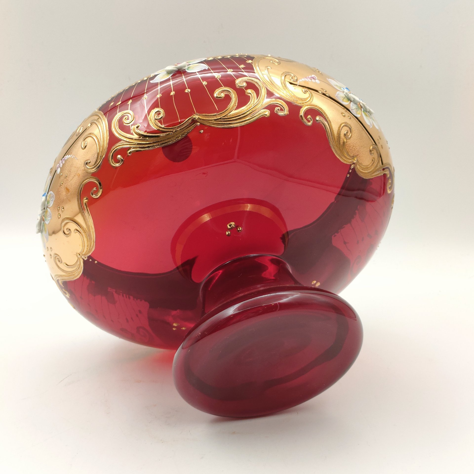 Ваза для десертов (фруктовница), стекло, лепка, смальта, золочение, Bohemia Crystal (Bohemia Glass), Чехия, 1980-2000 гг.