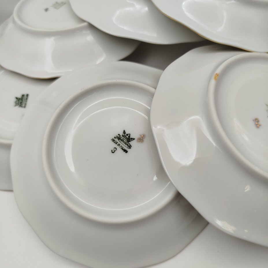 Набор из шести кофейных пар с нежным цветочным декором, фарфор, деколь, золочение, Jarolina, Польша, 1957-1980 гг.