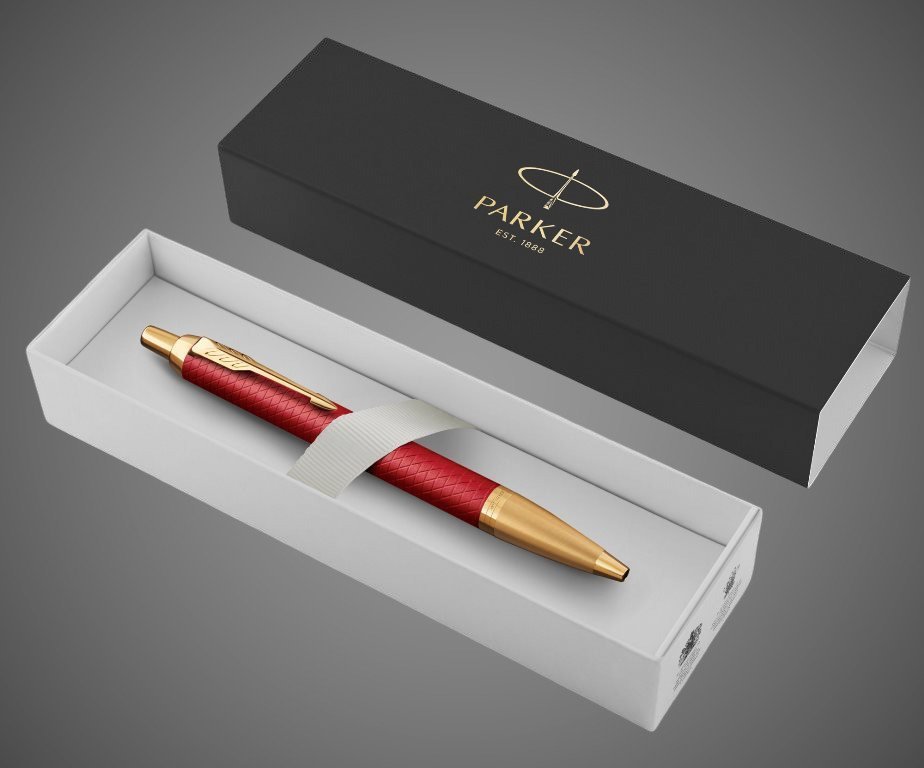 Шариковая ручка Parker IM Premium K318 Red GT, стержень: M, цвет чернил: blue, в подарочной упаковке., Лаки и смолы: лак, латунь, нержавеющая сталь, позолота