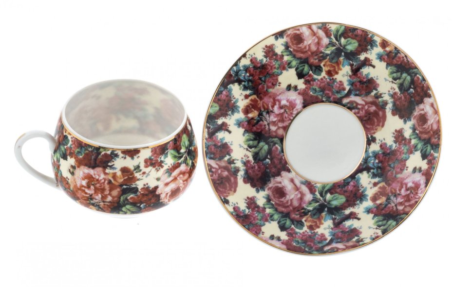 Чайная пара с декором в виде роз, фарфор, деколь, золочение, "Imperial porcelain", Европа, 2000-2020 гг.