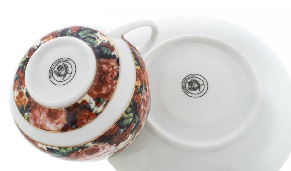 Чайная пара с декором в виде роз, фарфор, деколь, золочение, "Imperial porcelain", Европа, 2000-2020 гг.