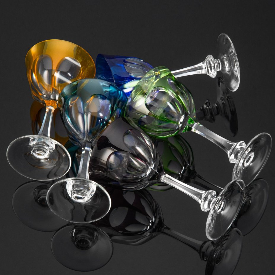 Набор из 5 бокалов для вина "Lady Hamilton", хрусталь, нацвет, Moser (Мозер), Чехия, Чехословакия, 1970-1990 гг.