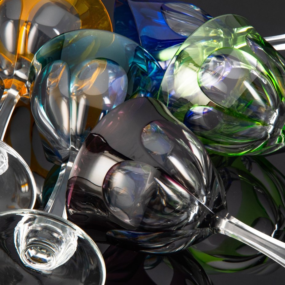 Набор из 5 бокалов для вина "Lady Hamilton", хрусталь, нацвет, Moser (Мозер), Чехия, Чехословакия, 1970-1990 гг.