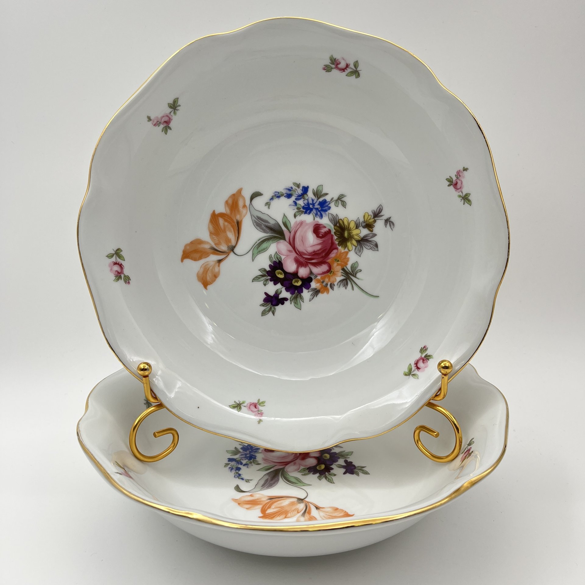 Набор из 2-х салатников "Мейсенский букет", фарфор, деколь, золочение, Bohemia (Neurohlau), Чехословакия, 1970-1990 гг.