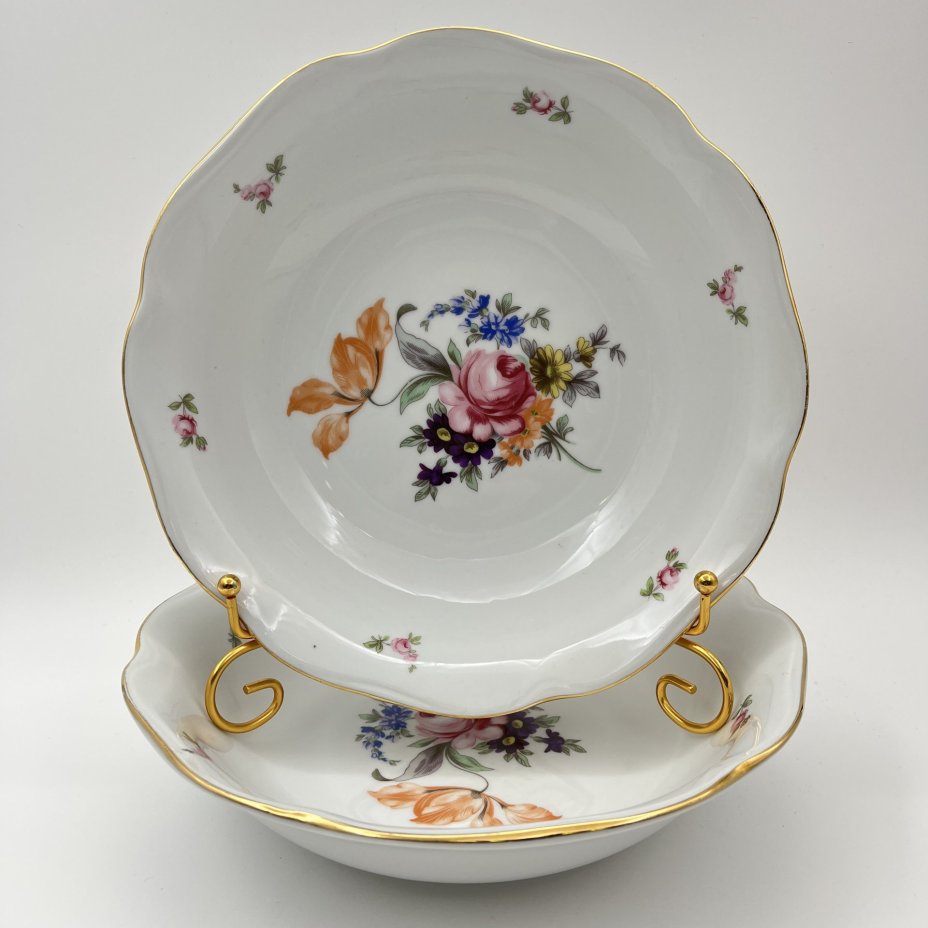 Набор из 2-х салатников "Мейсенский букет", фарфор, деколь, золочение, Bohemia (Neurohlau), Чехословакия, 1970-1990 гг.