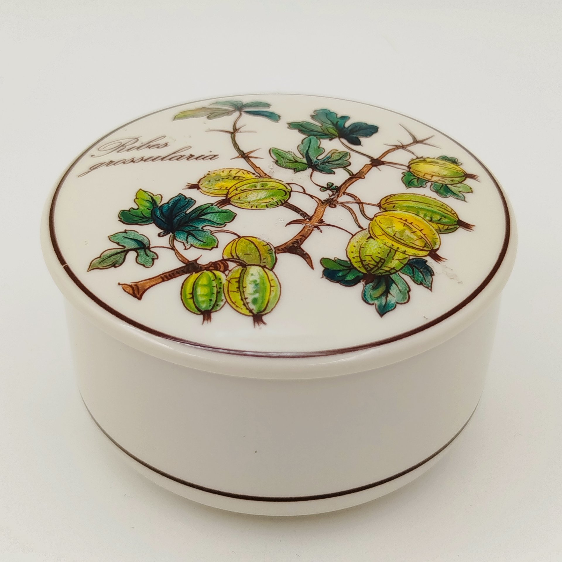 Шкатулка с изображением крыжовника (Ribes grossularia) из серии "Botanica", фарфор, деколь, Villeroy & Boch, Люксембург, 1980-2000 гг.