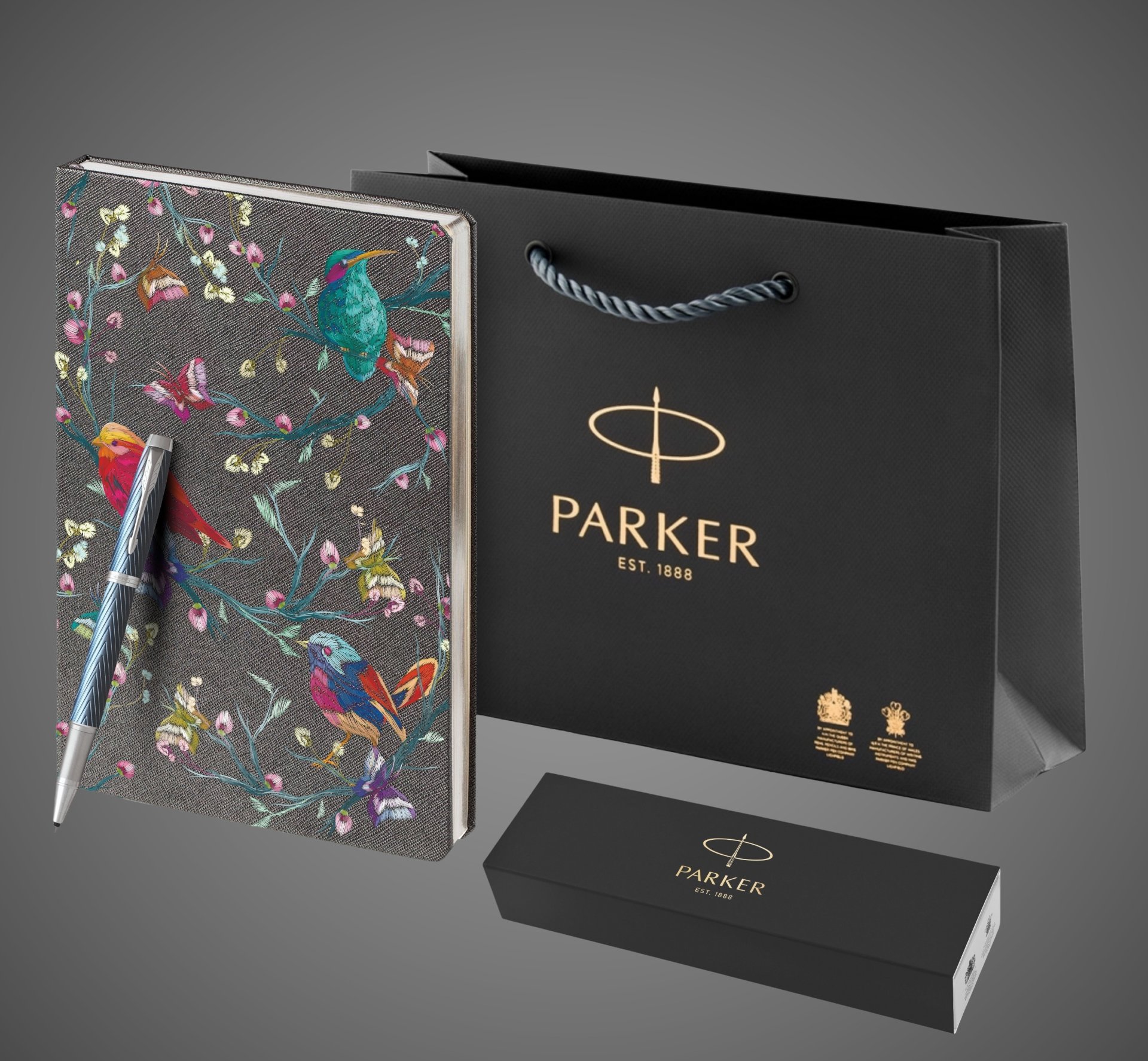 Подарочный набор: Ручка роллер Parker IM Premium T318 Blue Grey CT F черные чернила и Ежедневник недатированный, серый, Лаки и смолы: лак, латунь, нержавеющая сталь