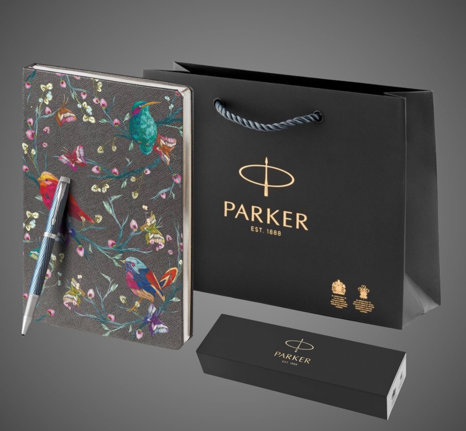 Подарочный набор: Ручка роллер Parker IM Premium T318 Blue Grey CT F черные чернила и Ежедневник недатированный, серый, Лаки и смолы: лак, латунь, нержавеющая сталь