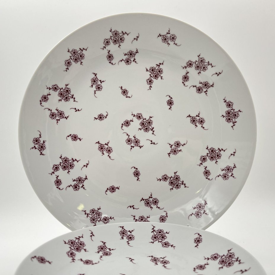 Набор десертных тарелок с блюдом на 5 персон, украшенный цветочным декором, фарфор, деколь, Lichte Porzellan (Лихте), ГДР, 1966-1985 гг.