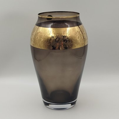 Ваза дымчатого цвета с цветочным декором, стекло, золочение, Bohemia Crystal (Bohemia Glass), Чехословакия, 1993-2010 гг.