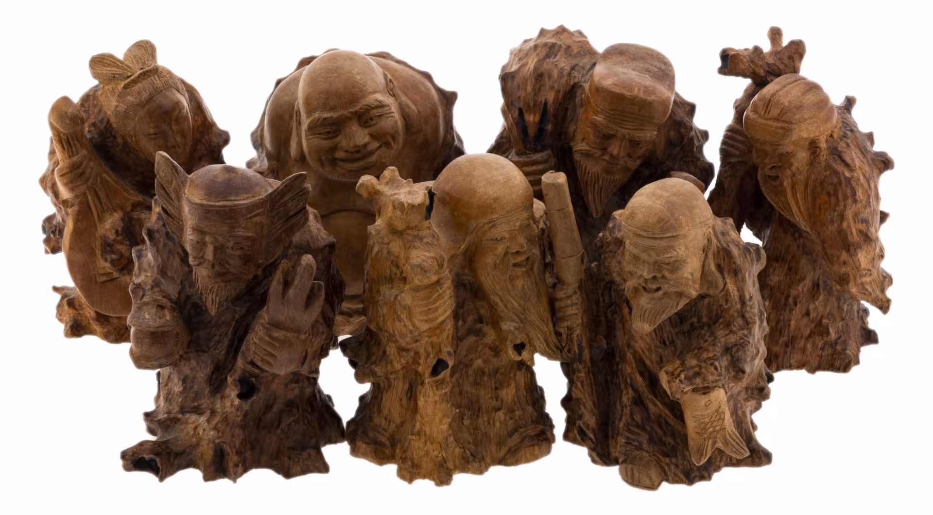 Статуэтки "Семь богов счастья", самшит, резьба, Азия, 1990-2000 г.