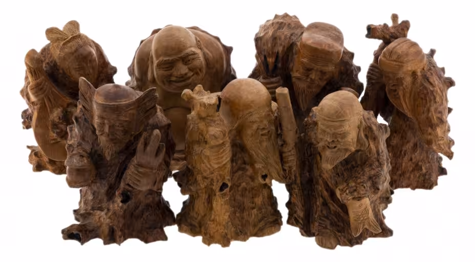 Статуэтки "Семь богов счастья", самшит, резьба, Азия, 1990-2000 г.