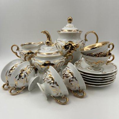 Сервиз кофейный на 6 персон (15 предметов), украшенный растительным декором