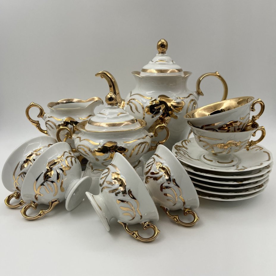 Сервиз кофейный на 6 персон (15 предметов), украшенный растительным декором