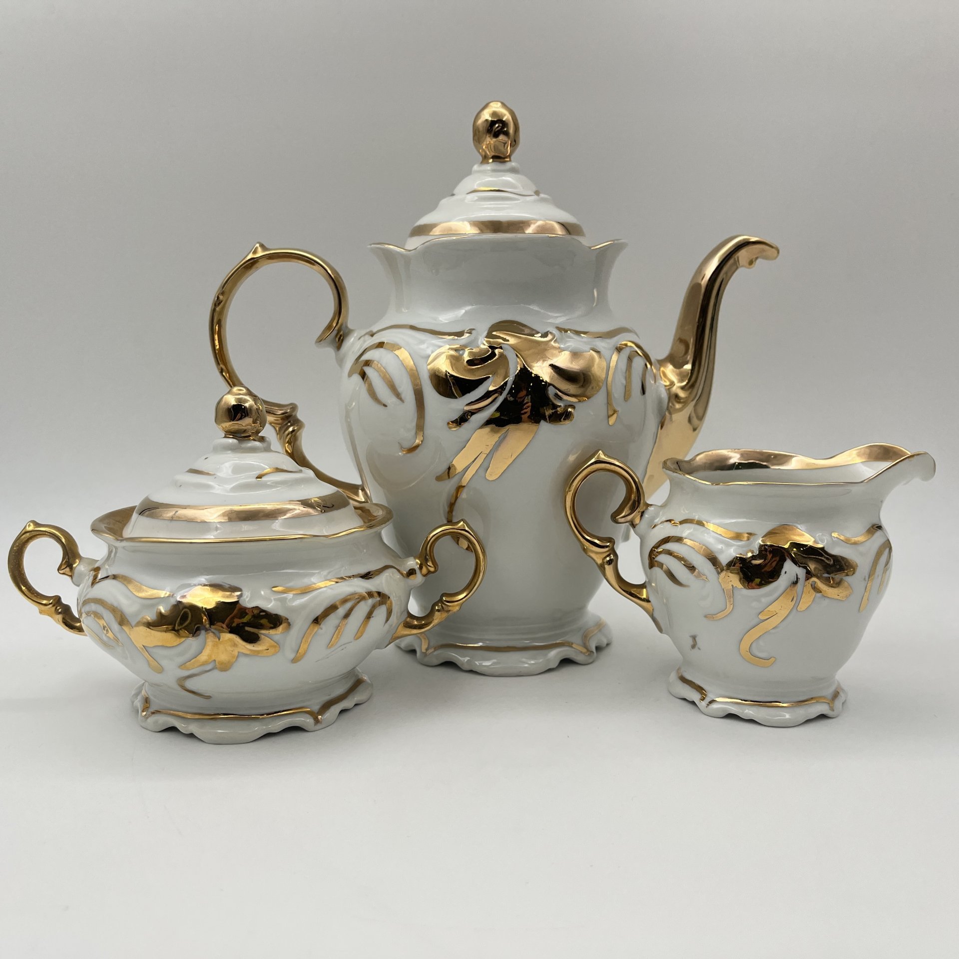 Сервиз кофейный на 6 персон (15 предметов), украшенный растительным декором