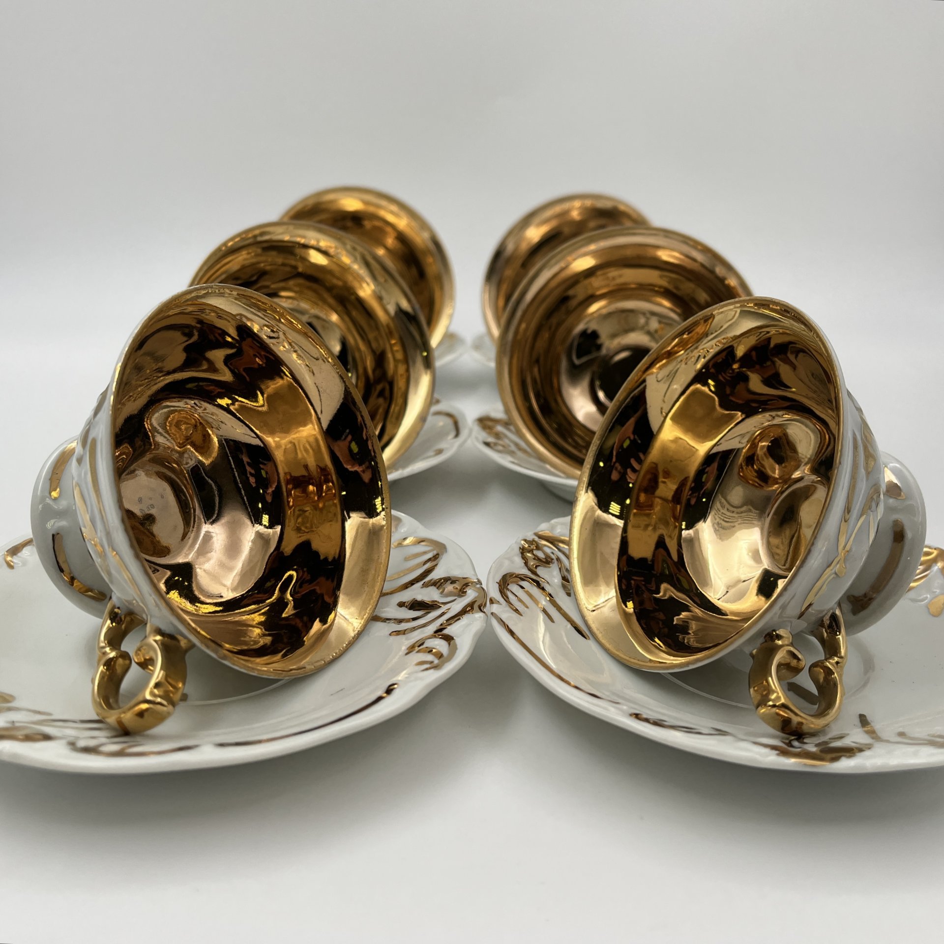 Сервиз кофейный на 6 персон (15 предметов), украшенный растительным декором