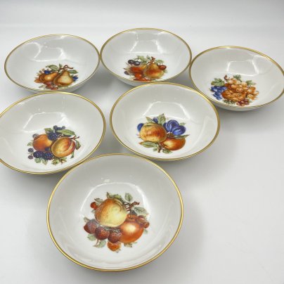 Набор из 6-ти пиал "Ягоды и фрукты", Princess House Bavaria, фарфор, деколь, золочение, Германия, 1990-2010 гг.