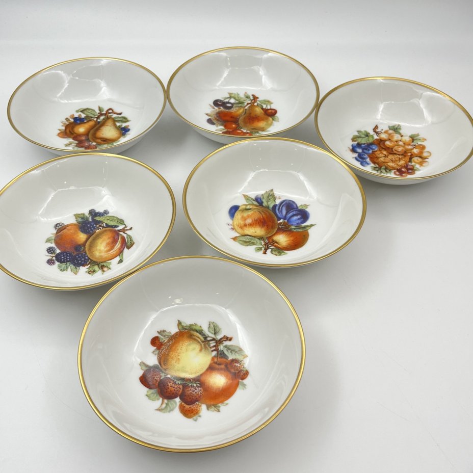 Набор из 6-ти пиал "Ягоды и фрукты", Princess House Bavaria, фарфор, деколь, золочение, Германия, 1990-2010 гг.