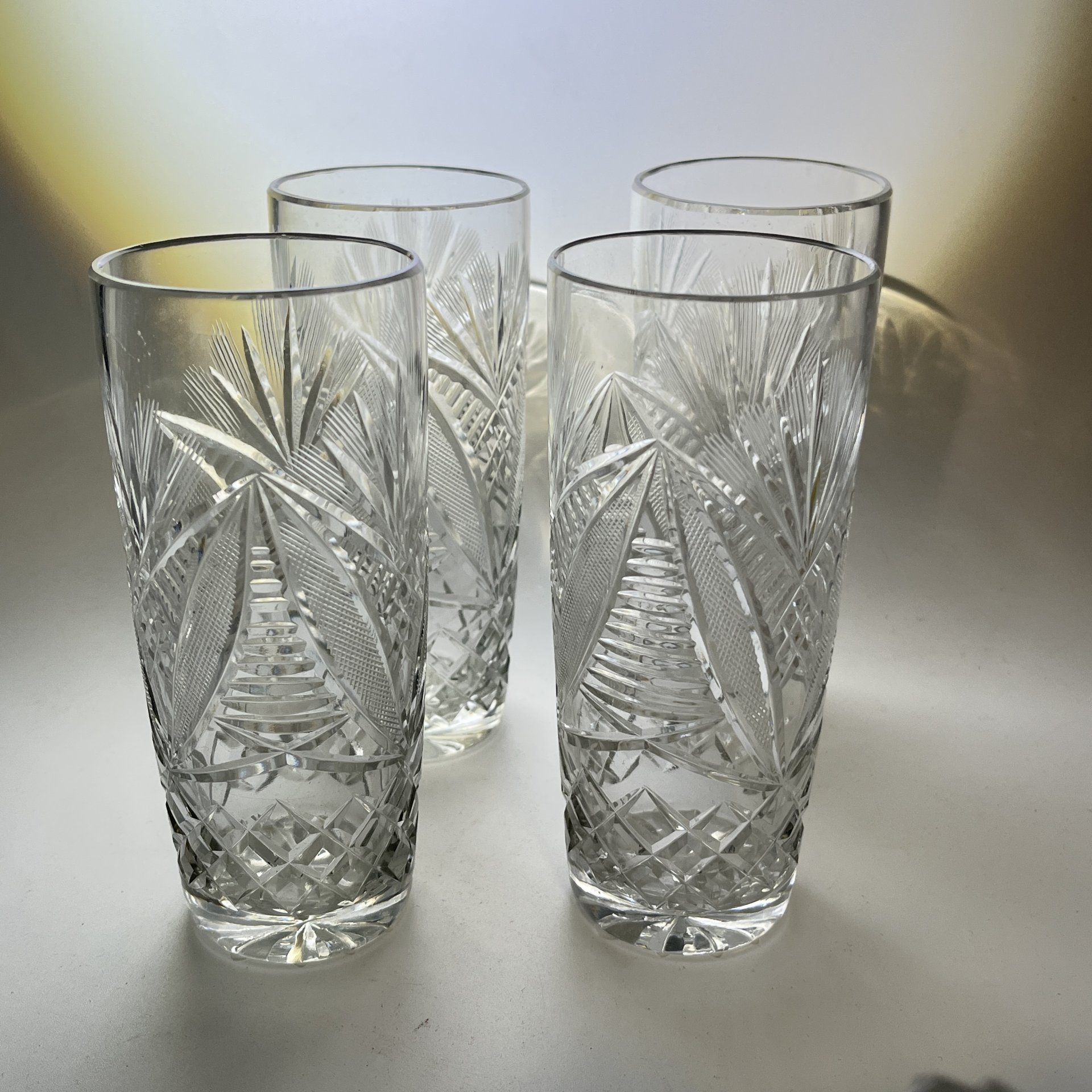 Набор для прохладительных напитков из 4 стаканов, хрусталь, алмазная грань, СССР, 1970-1990 гг.