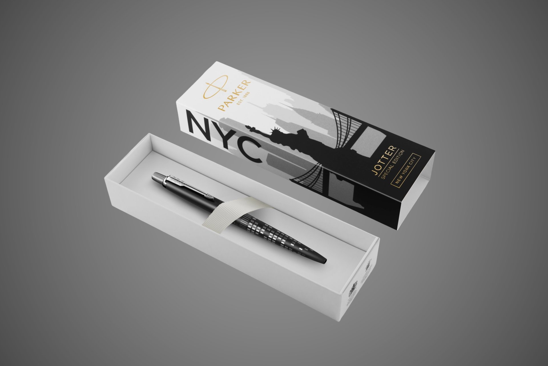 Шариковая ручка Jotter New York Black CT, стержень: M, цвет чернил: blue, в подарочной упаковке, Металлы: нержавеющая сталь