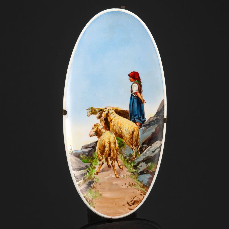 Панно настенное "Девочка, пасущая овец", художник Giuseppe Bertini (1825-1898 гг.), Società Ceramica Richard